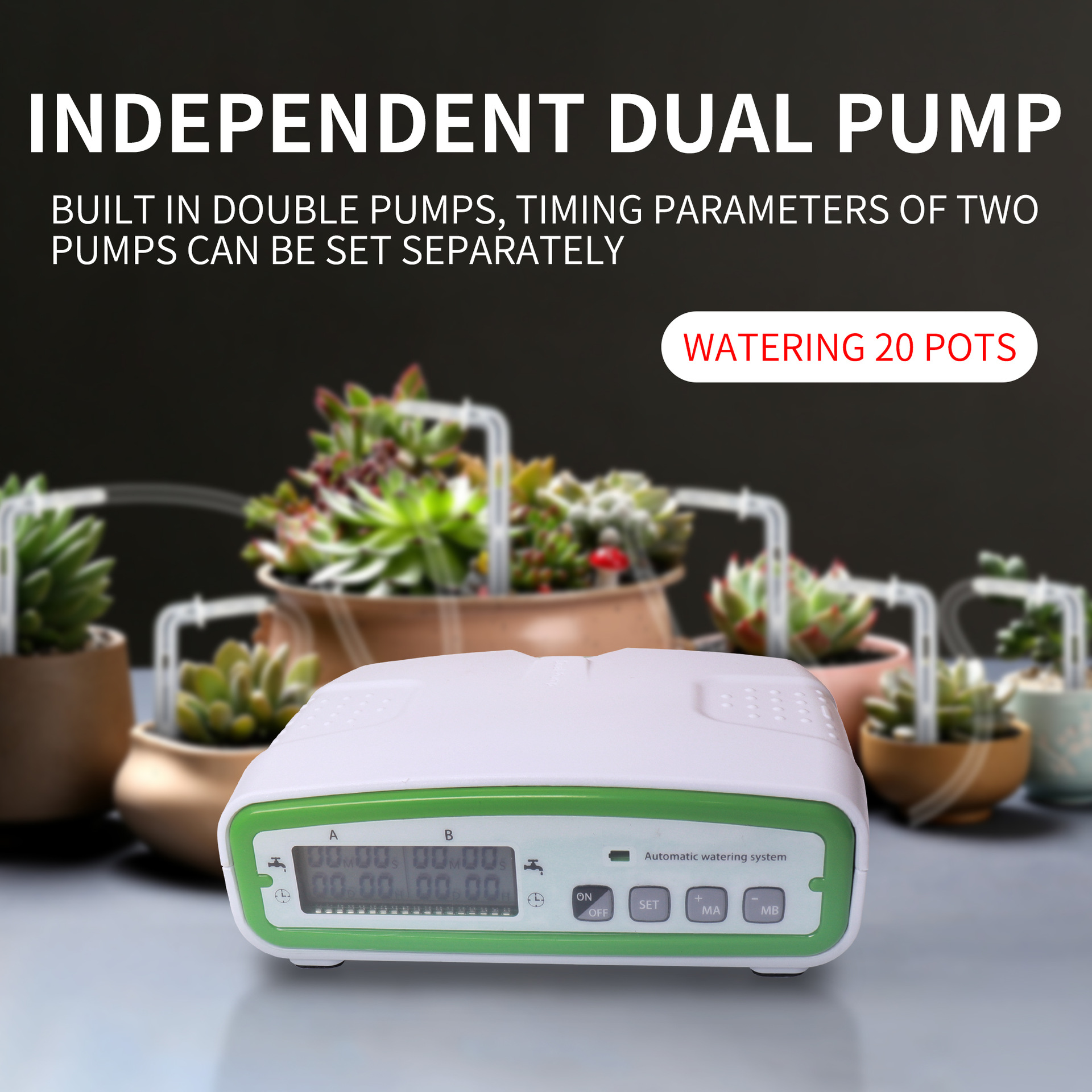 Nuevo tipo de doble bomba automática riego de flores riego inteligente maceta riego horario jardín balcón sistema de rociado de goteo