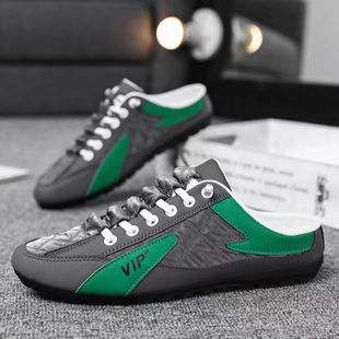 Half slippers men's summer heel-free loafers breathable half-support sandals slip-on closed toe men's outdoor slippers