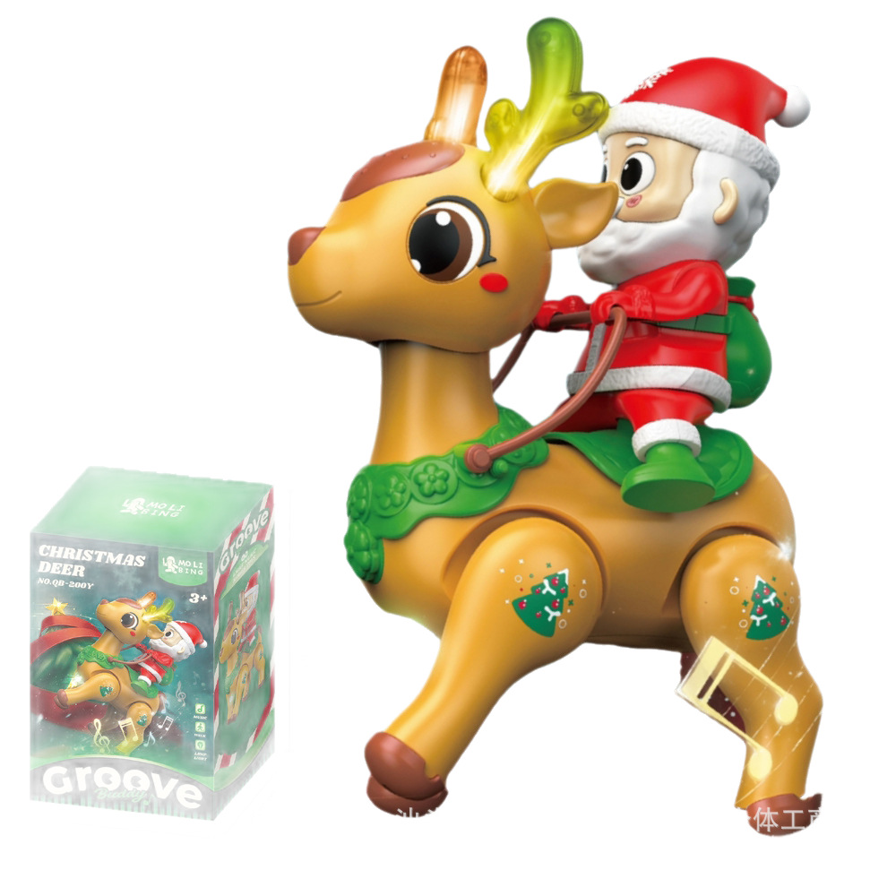 Nuevos juguetes de Navidad transfronterizos para ancianos y renos muñecas eléctricas iluminación música regalos recargables juguetes para niños