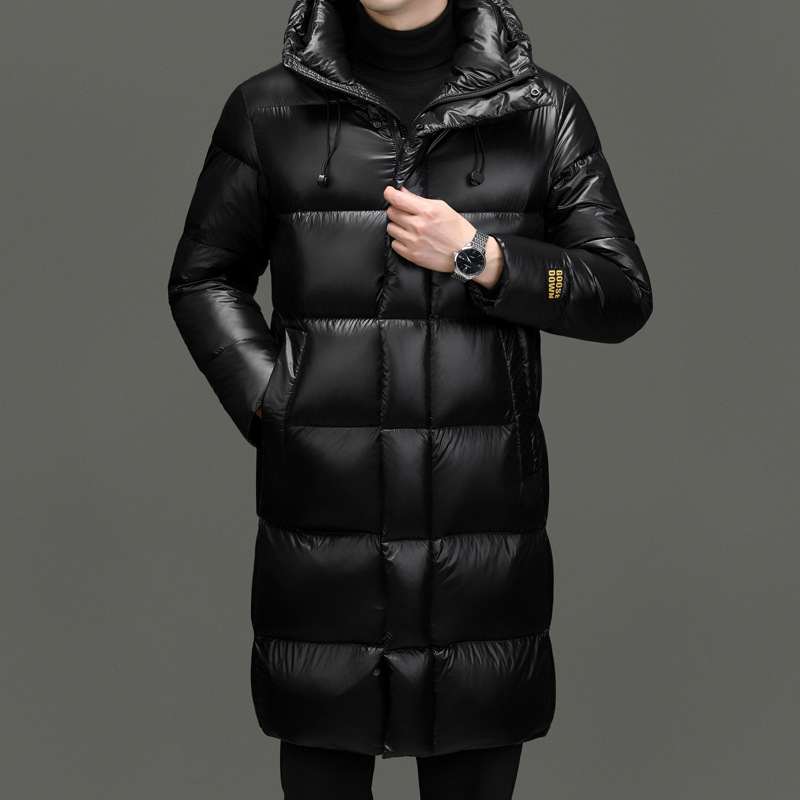 Black Gold 90 Goose down down Jacket Mid-Length 2025 Winter Thickeneded and Warm Men's Korean Style Casual Hooded Jacket Trendy