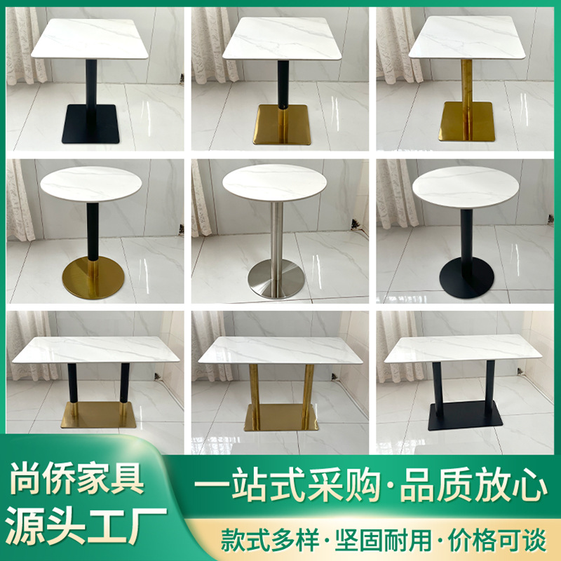 White Light Luxury Simple Marble Slate Dining Table Commercial Cafe Milk Tea Shop Dining Table Dessert Shop Restaurant Dining Table
