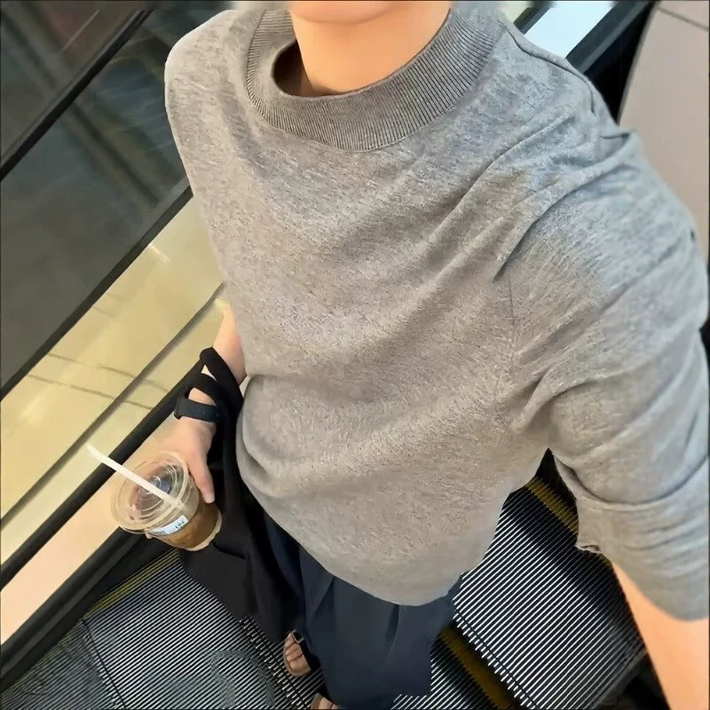 Trendy Roll-Neck Short-Sleeve T-Shirt for Summer, Men's Casual Sports Versatile Solid Color Round-Neck American-Style Knit Top Trendy Roll-Neck Short-Sleeve T-Shirt for Summer, Men's Casual Sports Versatile Solid Color Round-Neck American-Style Knit Top