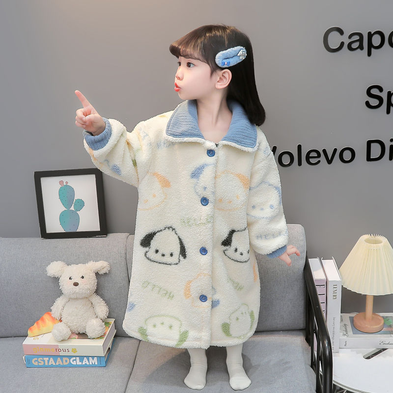 女童睡袍秋冬季女孩宝宝珊瑚绒儿童睡衣法兰绒秋款睡裙家居服浴袍|undefined