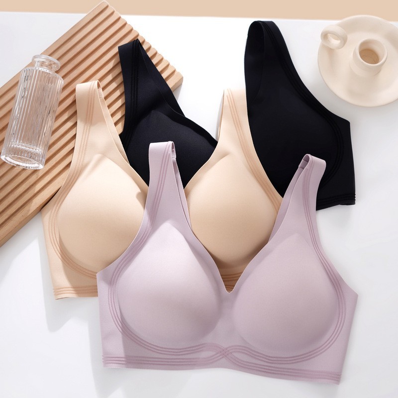 Flock chaleco de soporte suave ropa interior damas V-cuello sin marcas sin anillo de acero sujetador recopilación anti-caída sujetador de soporte superior