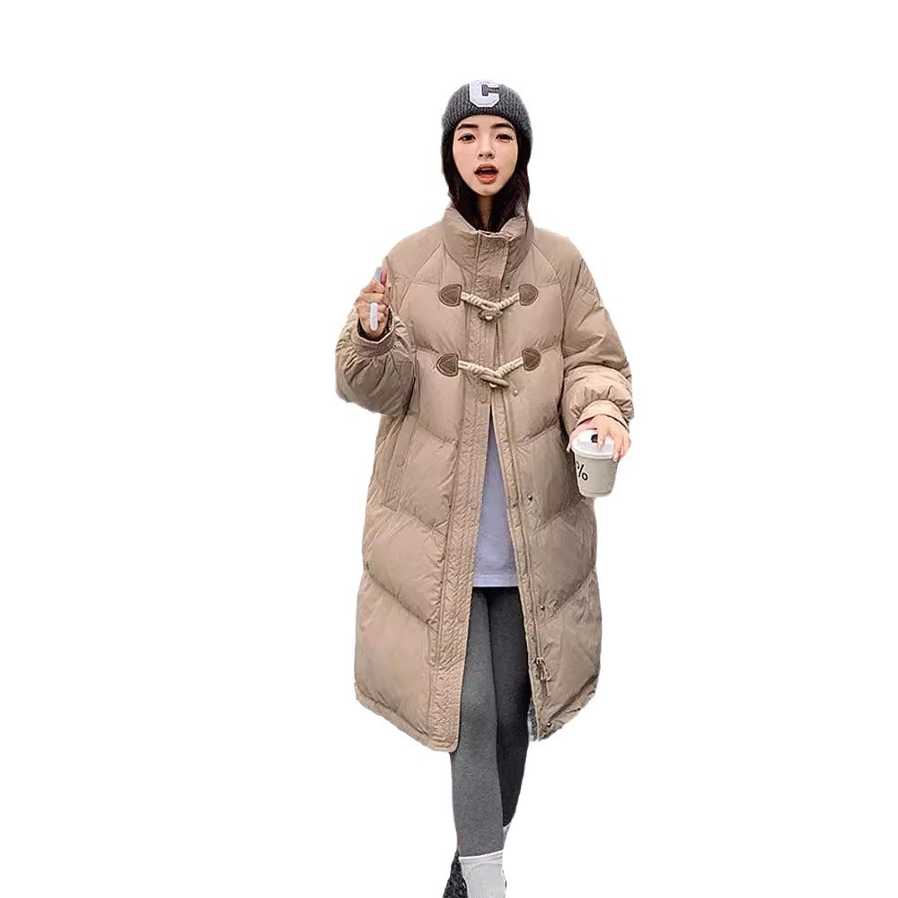 2024 nuevo algodón de invierno de mujer largo corno de buey pequeño chaqueta de algodón de pluma grande chaqueta de algodón