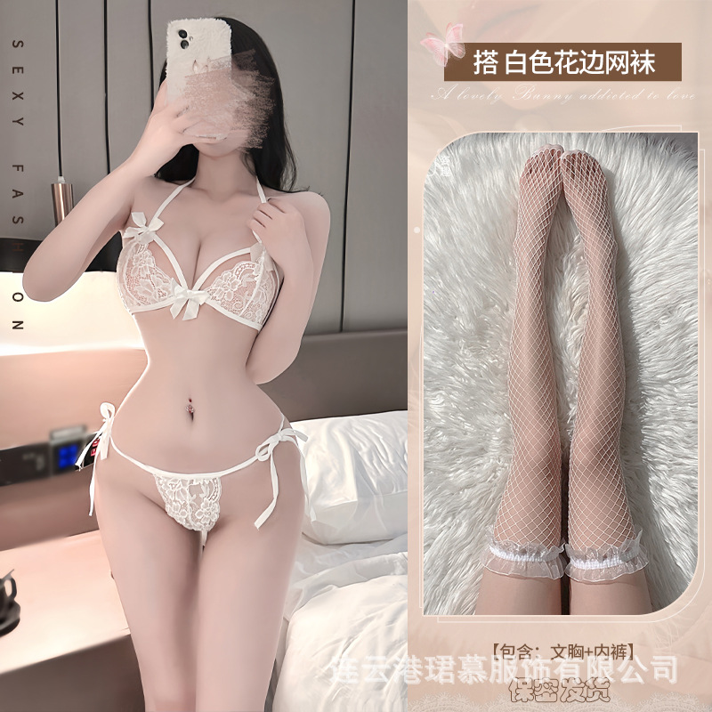 화이트 레이스 그물 스타킹 화이트 세트