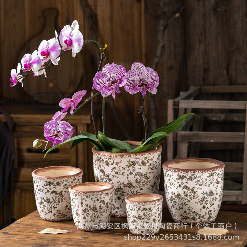 New Chinese-Style Retro Vintage Ceramic Flower Pots and Containers for Flowers, Green Plants, and Succulent Cultivation, Home Decor with a High-End Feel, Niche