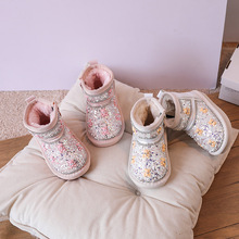 女童加厚雪地靴冬季新款韩版女宝宝水钻亮片公主靴儿童保暖棉鞋冬