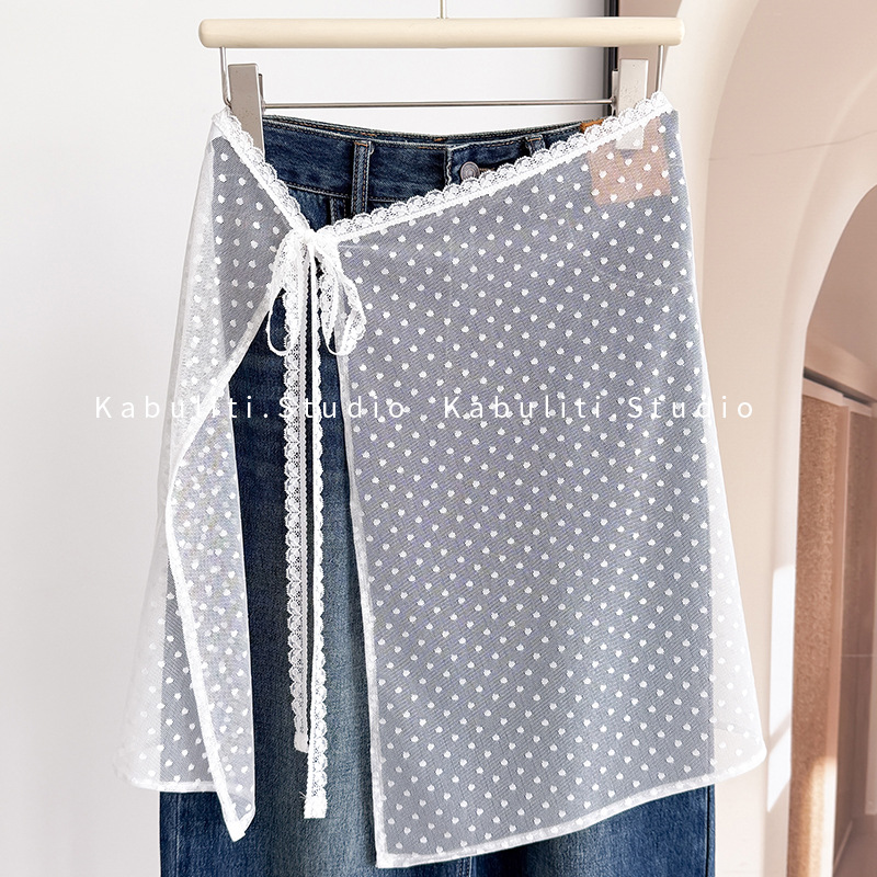 Lace French Layered Outerwear Long Skirt for Women Summer Tie-Waist One-Piece Skirt with Ruffle Hem