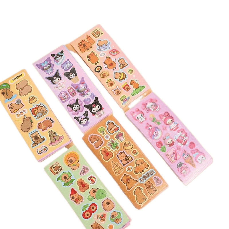 Наклейка Sanrio Gu Kapa, милая лазерная плёнка, капибара, творческая DIY-наклейка для детей, мультяшный персонаж