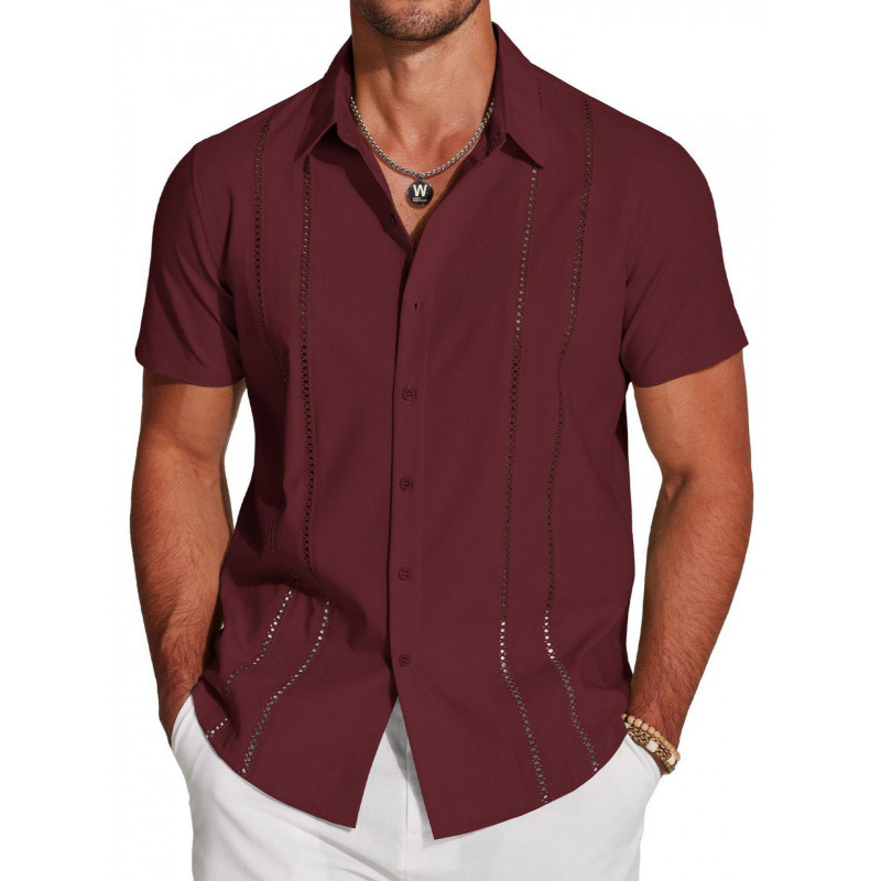 Amazon Men's Shirts Versatile New Fashion Business Solid Color Short Sleeve Shirts 3D Digital Printing