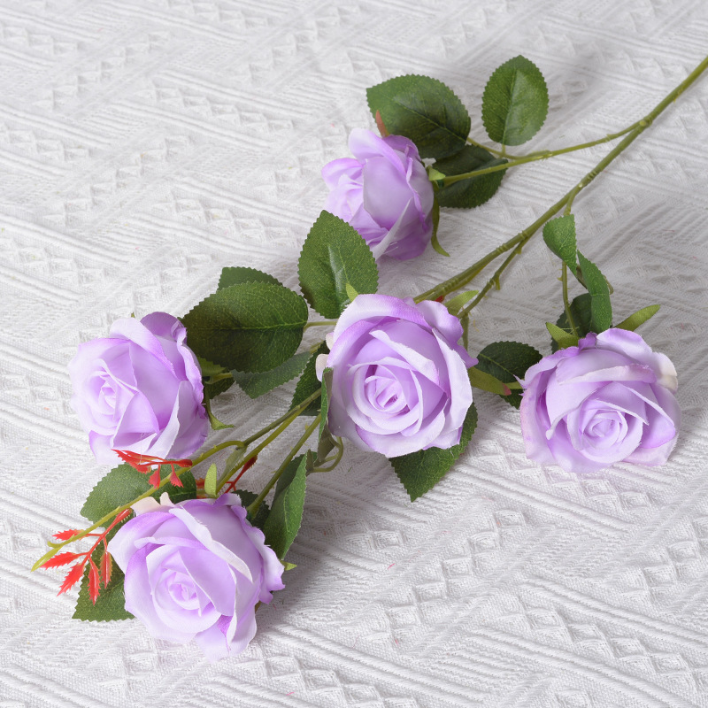 Rosa artificial 5-cabeza París Rosa Día de San Valentín Hotel decoración de la boda falsa Flor de seda artificial al por mayor