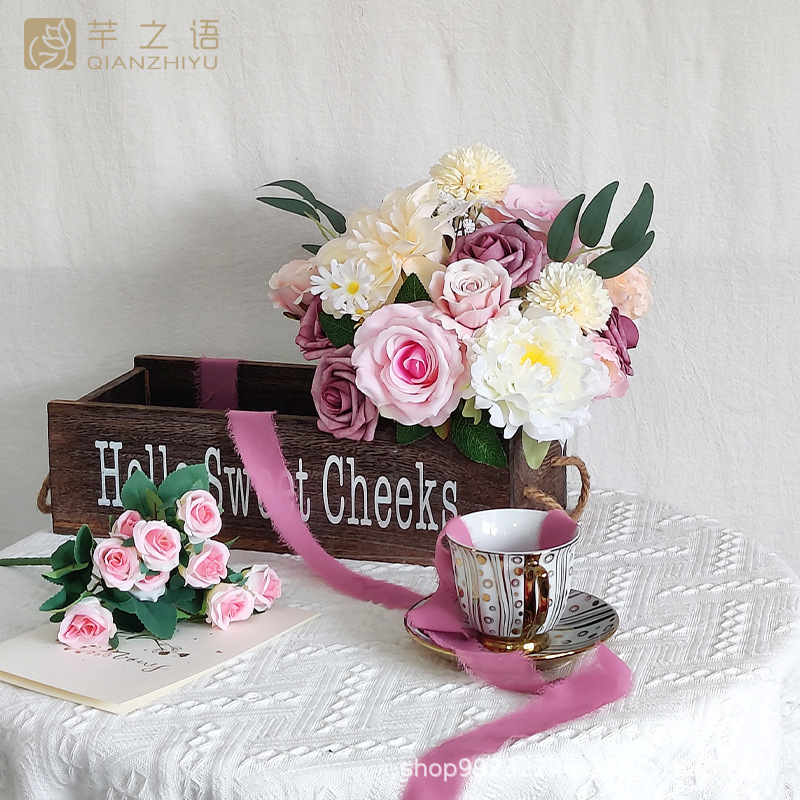 亞馬遜熱銷仿真花永生花禮盒花盒DIY手捧花籃婚禮訂婚派對(duì)禮物