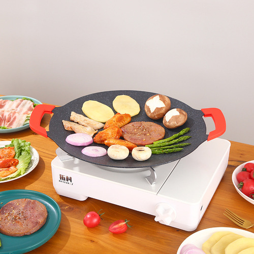 Household aluminum alloy Korean grill pan induction cooker Korean barbecue plate cassette stove outdoor camping Teppanyaki frying pan