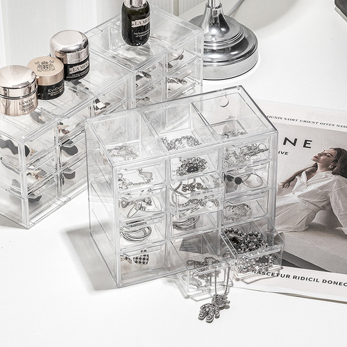 Transparent jewelry box earrings earrings jewelry storage box beaded necklace beads nine-square grid small acrylic display stand