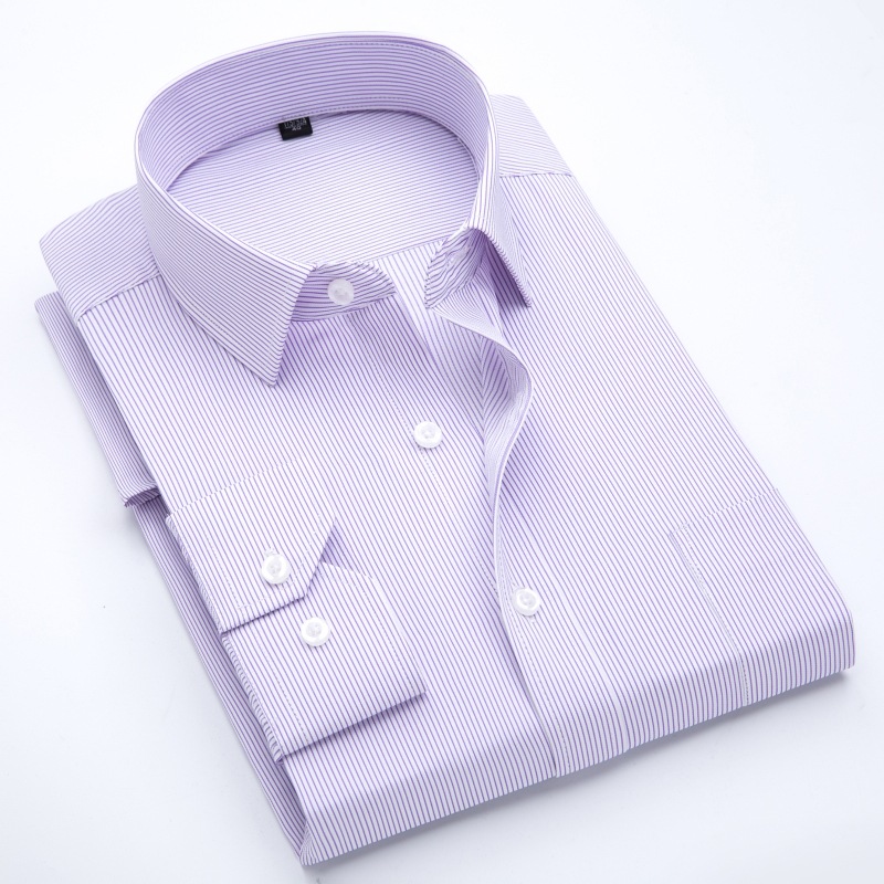 春秋季男士长袖条纹衬衫中年抗皱商务职业正装衬衣爸爸装免烫上衣