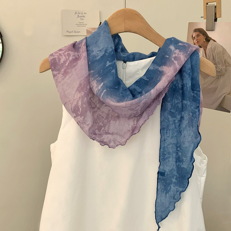 Bufanda triangular babero femenino nuevo estilo verano estilo nacional teñido de tinta bufanda fina bufanda bufanda multiusos diadema cinturón para el cabello cintura cortina de pedos