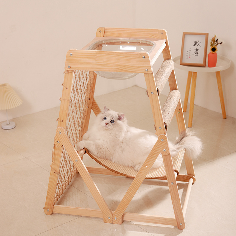 Soporte de escalada para gatos de madera maciza, hamaca de red de escalada, soporte para escalada para gatos, cápsula espacial, columna de captura de gatos mejorada, entrega de una pieza