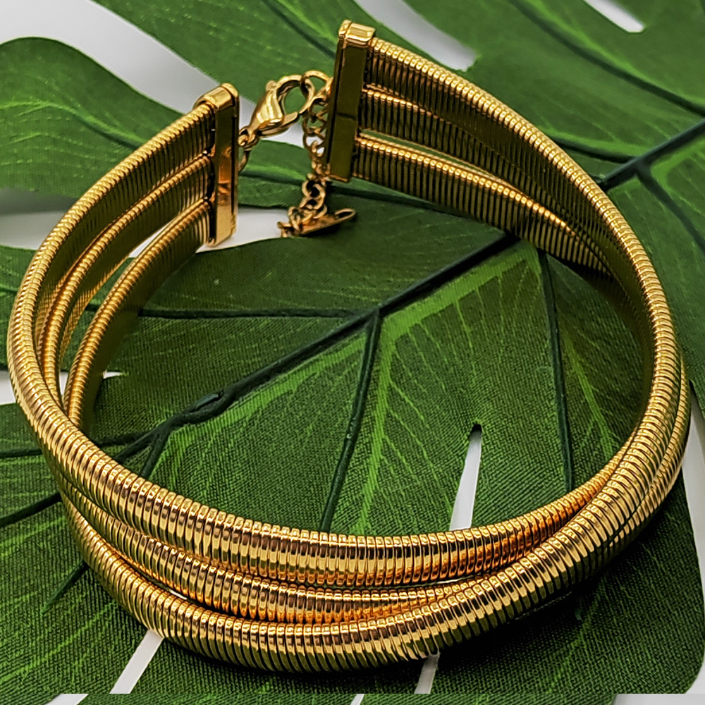 Choker Classification 304 Stainless Steel Chain Material PVD Coated 18K Gold Real Gold Plated Round Solid Color Stainless Steel Punk Waterproof Non Tarnish 304 Stainless Steel Choker