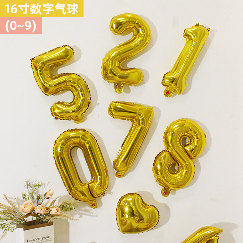 Cross-border aluminum foil balloon decoration birthday party supplies wholesale silver foil balloons 16-inch digital balloons