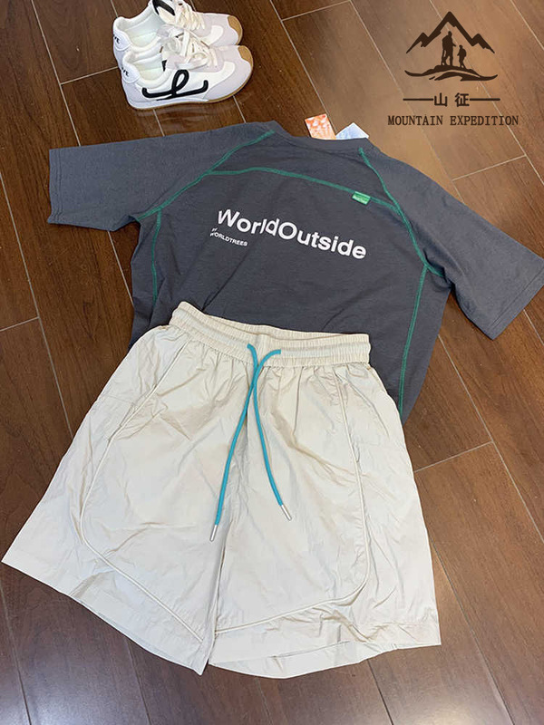 ハイエンドグレー速乾フィットネススポーツ半袖Tシャツイントレンド夏薄手サイクリング速乾ショーツアウトドア機能パンツ|undefined