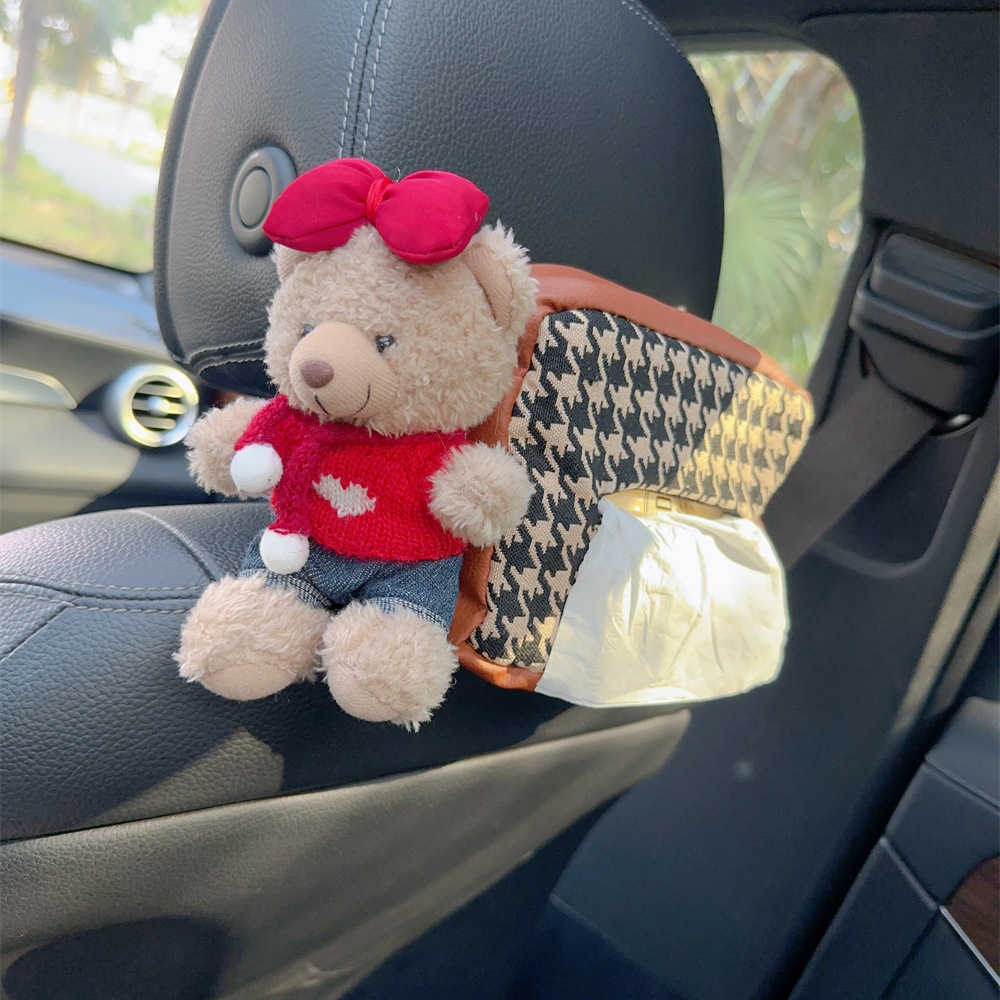 Cubierta de papel de dibujo trasero del asiento del automóvil Caja de pañuelos de moda Coche multifuncional colgante bolsa de papel femenino lindo dibujos animados suministros para automóviles