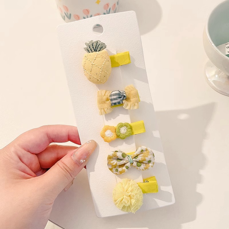 Hermosos clips de cabello de color para niños coreanos de alto nivel sensación de arco de niñas bolsa de tela no daña clips de cabello de bebé