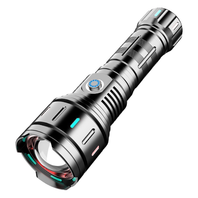 Linterna de luz fuerte transfronteriza carga TYPE-C con tira fluorescente linterna láser blanca al aire libre linterna de emergencia multifuncional