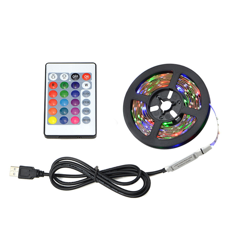 Venta caliente transfronteriza 24 clave RGB tira de luz de bajo voltaje 5050RGB/2835 colorido USB TV Barra de luz de fondo
