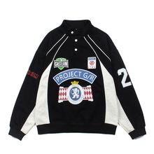 韩国小众美式复古拼接足球长袖POLO衫vibe风套头高领卫衣休闲外套