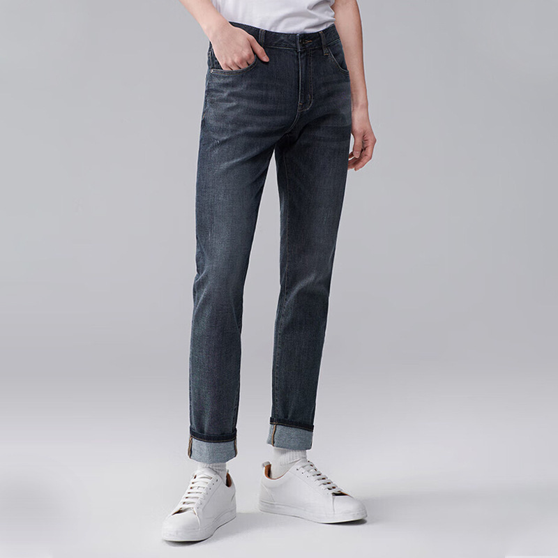 Embroidered Denim Jeans for Men, Spring and Summer, Breathable, Thin, Casual, Slightly Stretchy, Straight-Leg Pants, Five-Pocket Design, D1U050