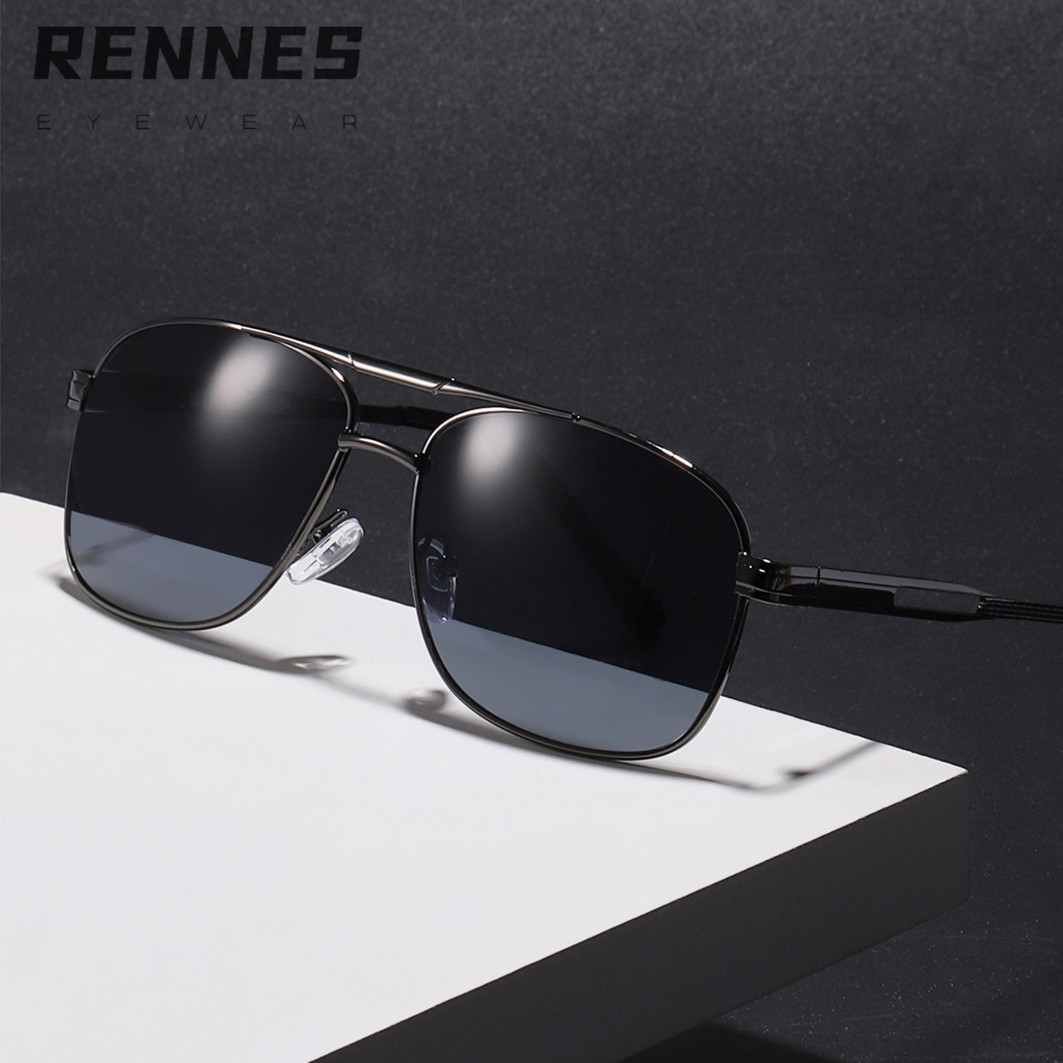 Cross-Border moda nuevas gafas de sol moda retro doble haz Gafas de metal ins personalidad caja cuadrada Internet celebridad gafas de sol