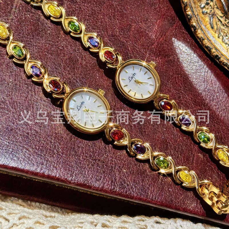 LSVTR new hot-selling tremolo watch factory direct medieval trend oval color treasure rainbow light luxury women's watch