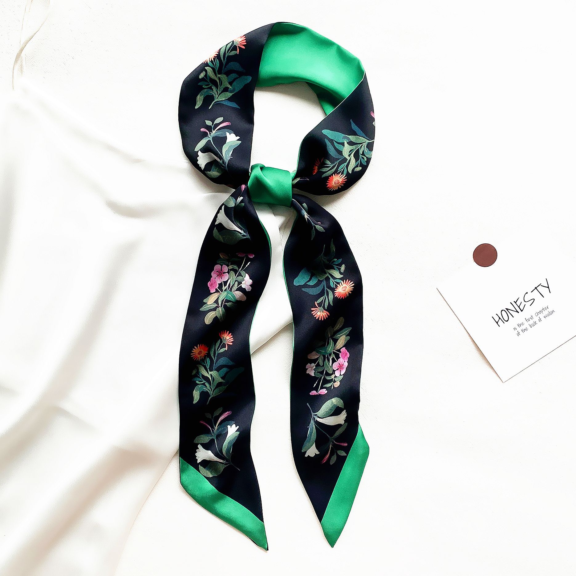 Polyester Material Korean Style Summer Flower And Bird Printed Ladies Decoration Ribbon Hair Band Scarf