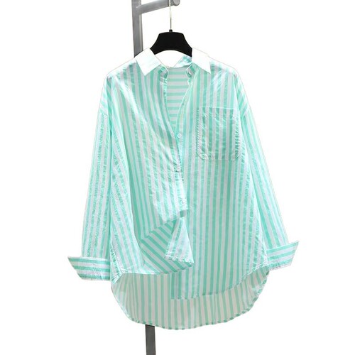 Cotton Print Striped Shirt Women 2025 Spring and Autumn New Fashion Loose Matchy Matchy Long Sleeve Open Shirt Women Innerwear