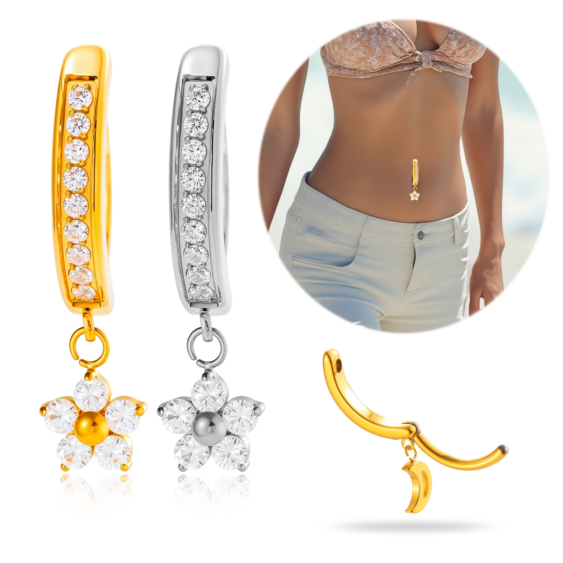 Blumen-bauchnabelpiercing Aus Titanlegierung Mit Anhänger_voghion.com