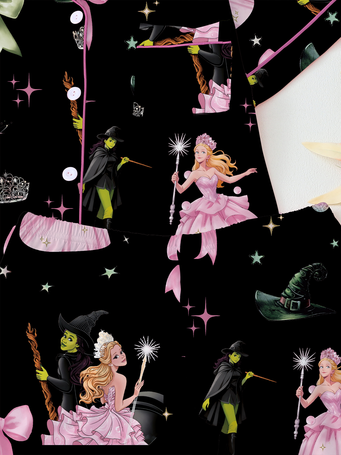 Ensemble pyjama femme imprimé princesse et sorcière – Vêtement d'intérieur doux en soie de lait à manches courtes et col (Noir, S-XL) | Vêtements de nuit et d'intérieur_voghion.com