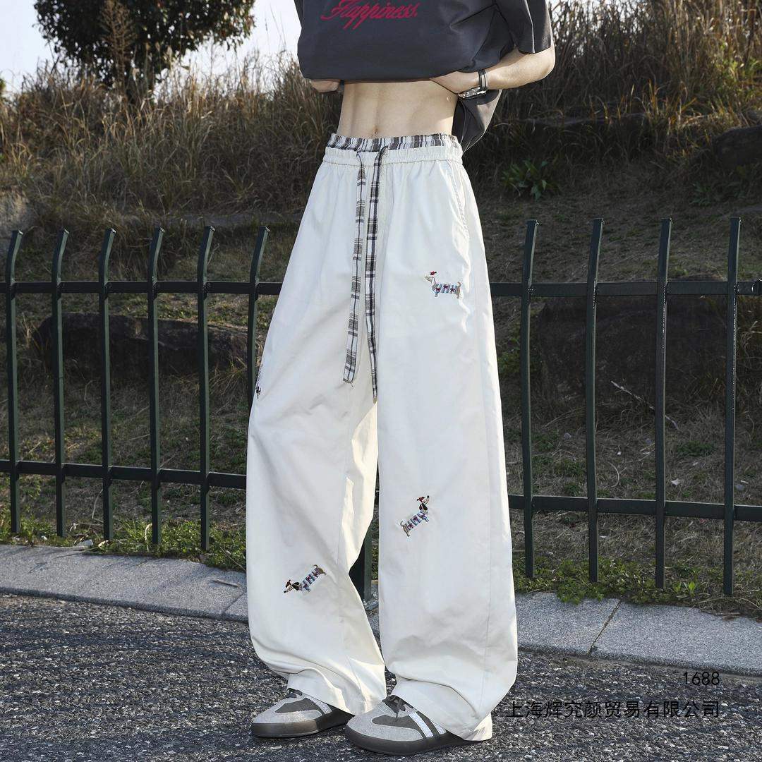 运动户外美式速干直筒裤子男夏季腊肠狗刺绣宽松阔腿垂感休闲长裤