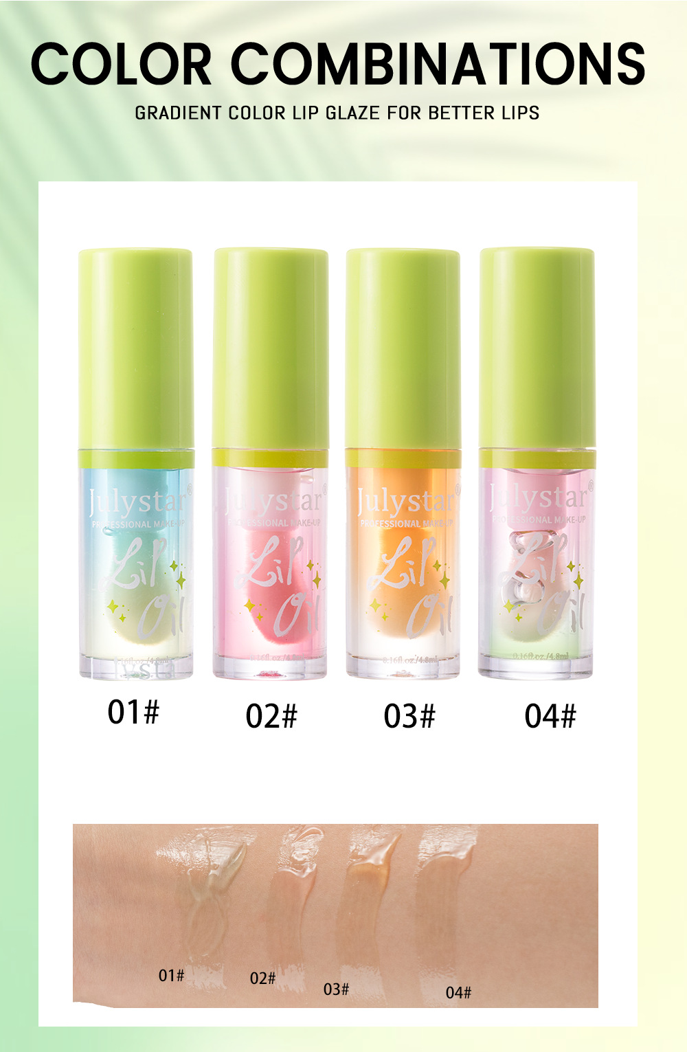 Julystar Hydrating Head Brush Lip Gloss Mirror Moisturizing Hami Melon Lip Oil 4-bottle Set Wholesale Makeup undefined
