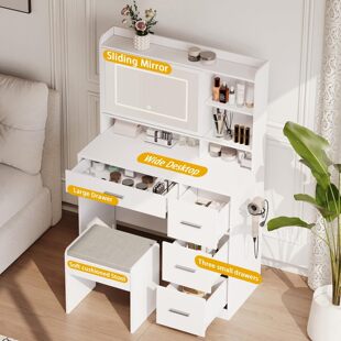 Modern Simple Dressing Table and Cupboard Integrated New Small Apartment Dressing Table Mobile Door with Light Multi-Drawer Dressing Table