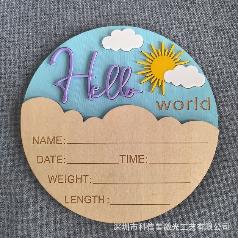 Hello World ハローワールド 新生児パーティー ウッドチップ 記念カード 写真記念ウッドチップ 新生児|undefined