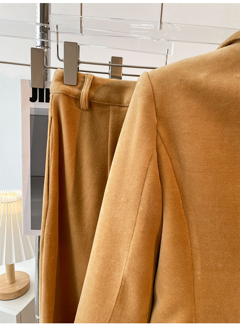 GraceChic 2025 Spring And Autumn New One-Button Set Irregular Lapel Simple Camel Suit Pants For Women_voghion.com