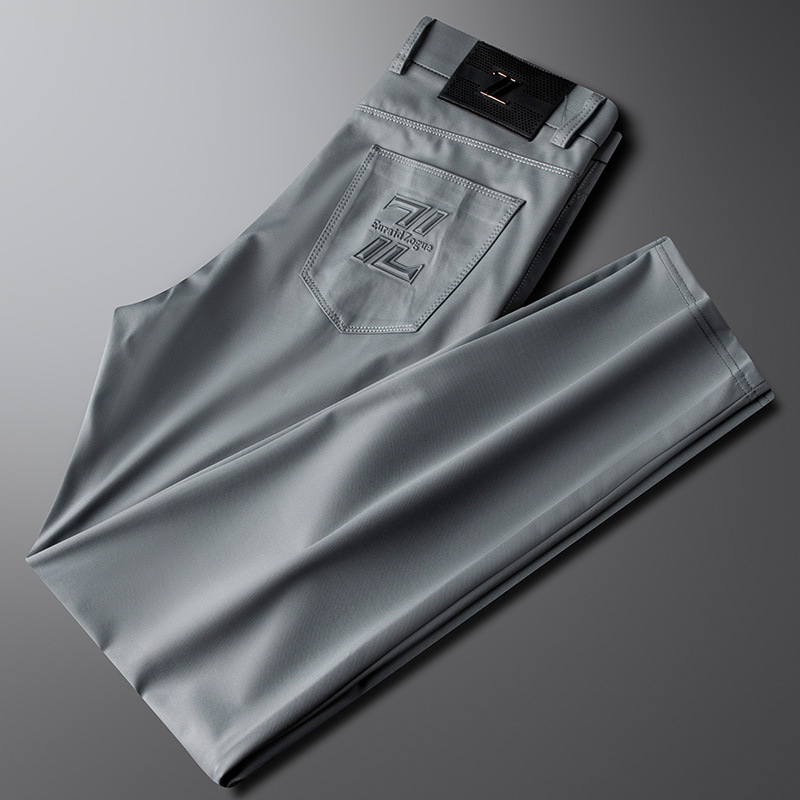 Textured Leather Label Slim-Fit Straight Casual Pants for Men 2026 New Spring/Summer Business Stylish Versatile Stretch Trousers Trendy