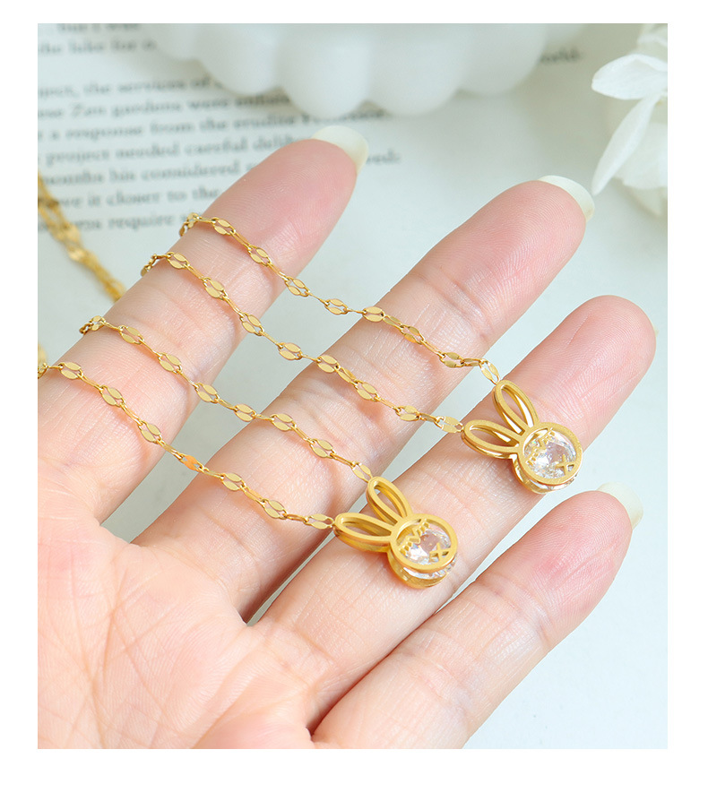 1 Piece Simple Style Rabbit Titanium Steel Plating Hollow Out Inlay Zircon Pendant Necklace_colorza_4