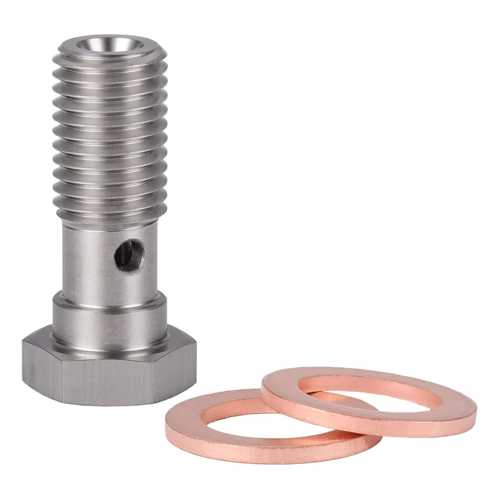Stainless steel banjo bolt brake line connector with copper washer suitable for car calipers and clutches