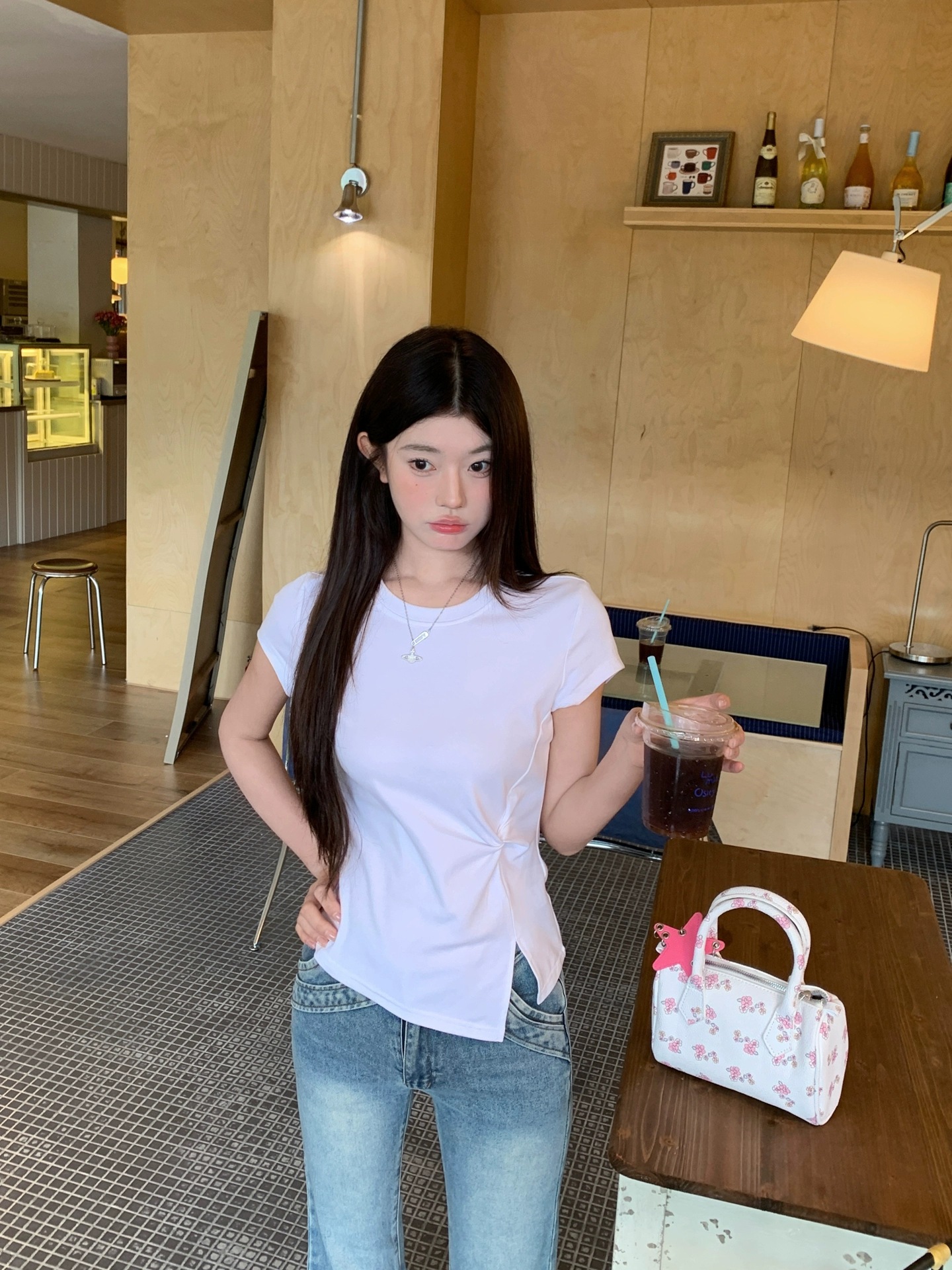 Unique Design Blue Regular Shoulder Short-Sleeve T-Shirt for Women, 2026 New Summer Irregular Niche Style Top