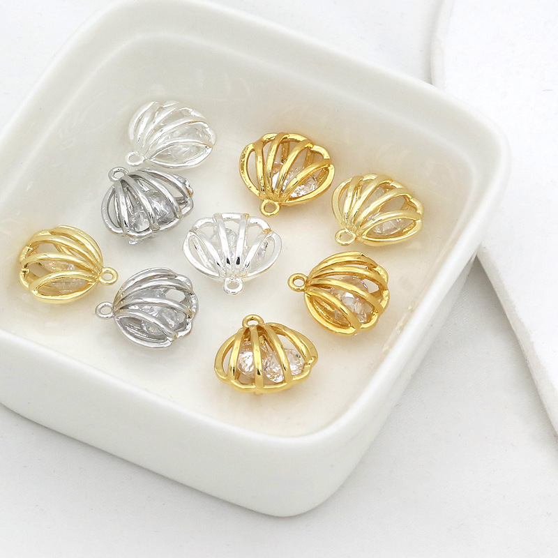 Color-Preserving 18K Real Gold Electroplated Zircon-Inlaid Dynamic Shell-Shaped Scallop-Shaped Pendant DIY Bracelet Charm D103D