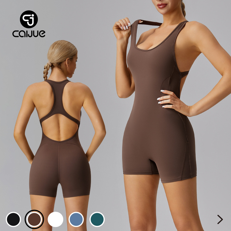 Caijue Cross-Border European and American Style Sexy Racerback Hollow-Out Bodysuit for Women, High Elasticity Butt-Lifting Naked-Feel Sports Yoga Jumpsuit