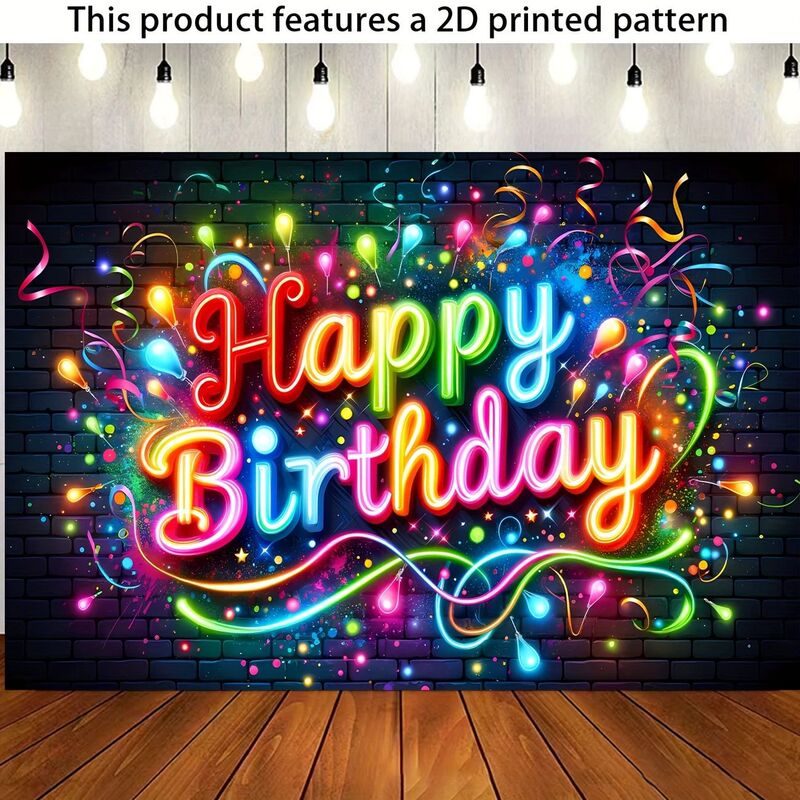 Glowing Happy Birthday Backdrop Neon Luminous Brick Wall Splatter Graffiti Colorful Photography Decoration Props
