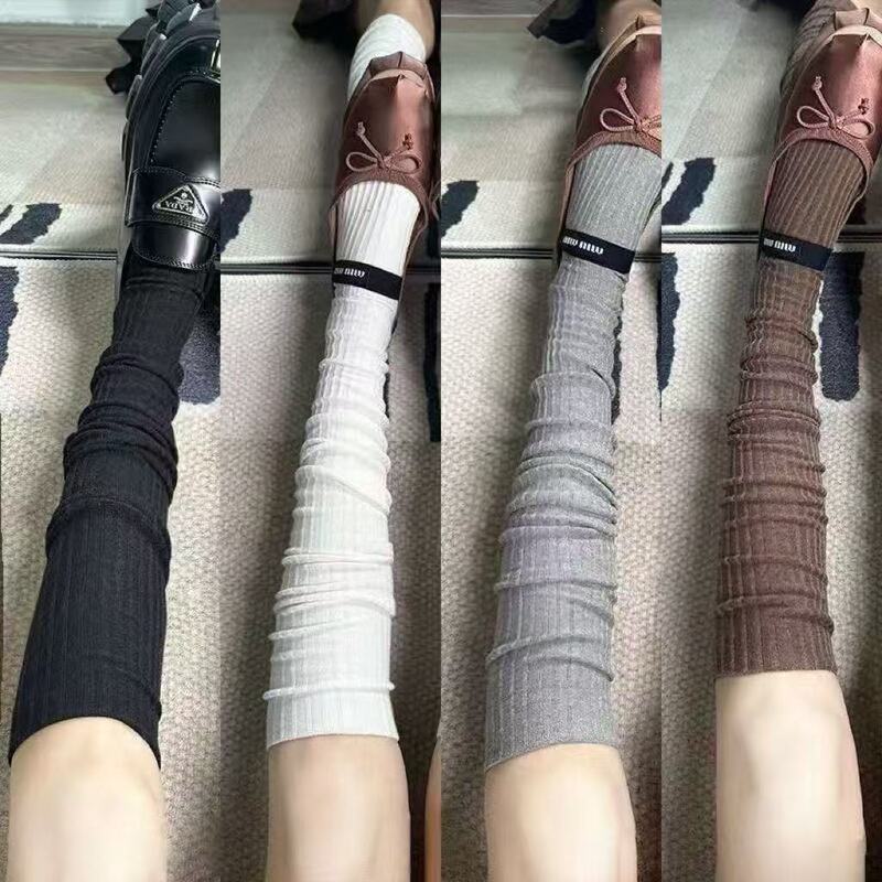 Knee-High Socks White Solid Color Slouch Socks for Women Paired with Small Leather Shoes Japanese Style Calf Socks Jk Socks Slimming Boot Socks